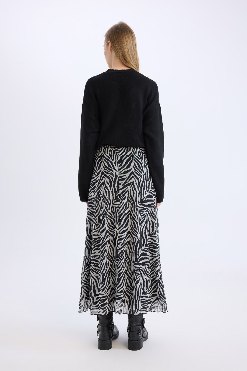 Женщины Черный Юбка-макси с высокой талией и зебровым узором