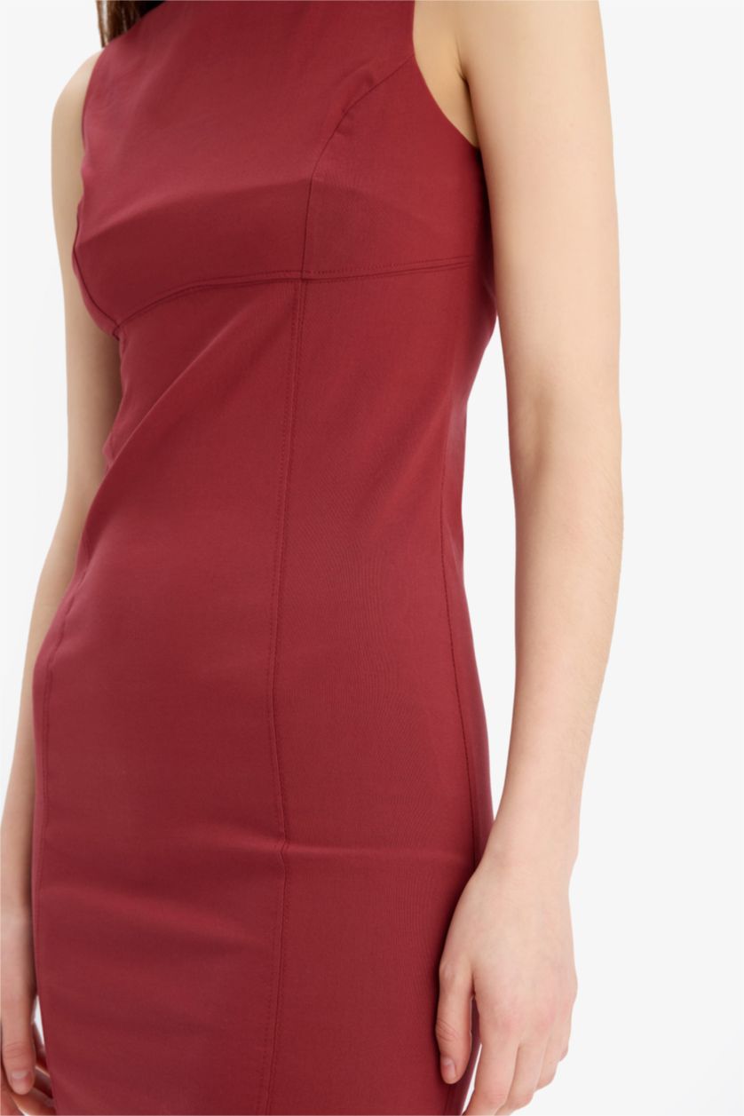 Әйелдерге Бордо тығыз көйлек с мойын жеңсіз Қысқа жеңді тоқылған көйлек