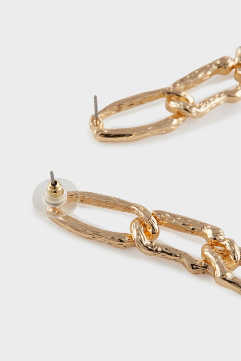 Kadın Altın Kadın İncili Zincir Detaylı Küpe