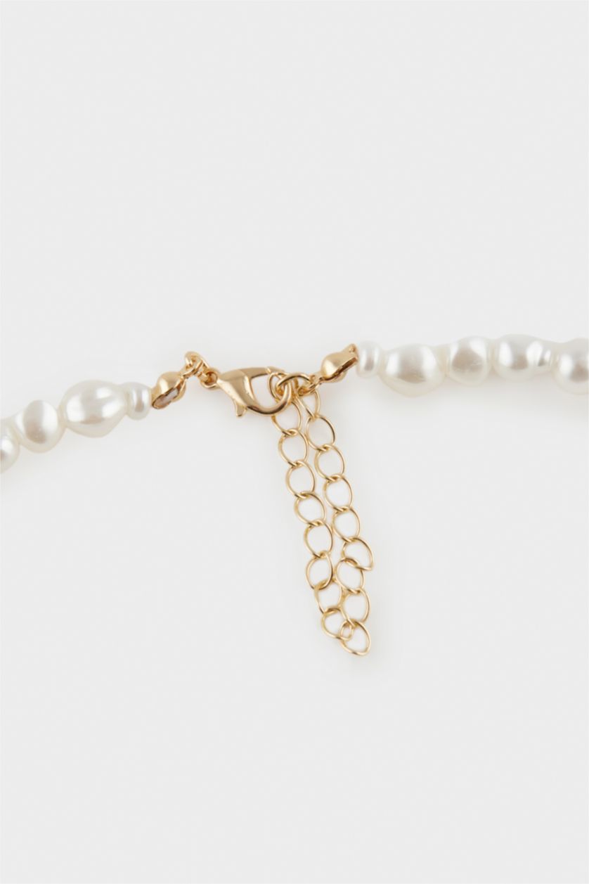 Kadın Beyaz Kadın Mermer Desenli İnci Detaylı Kolye