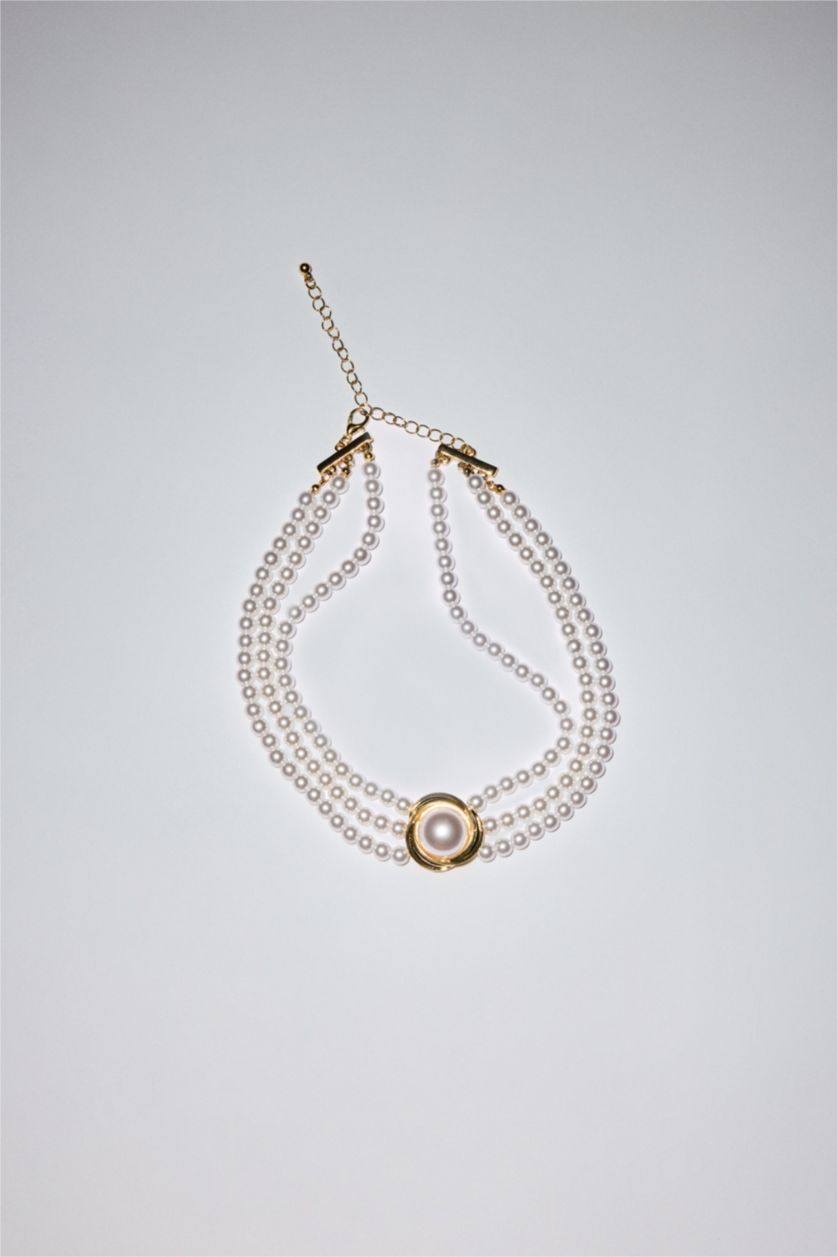 Kadın Beyaz Kadın İnci Detaylı Kolye