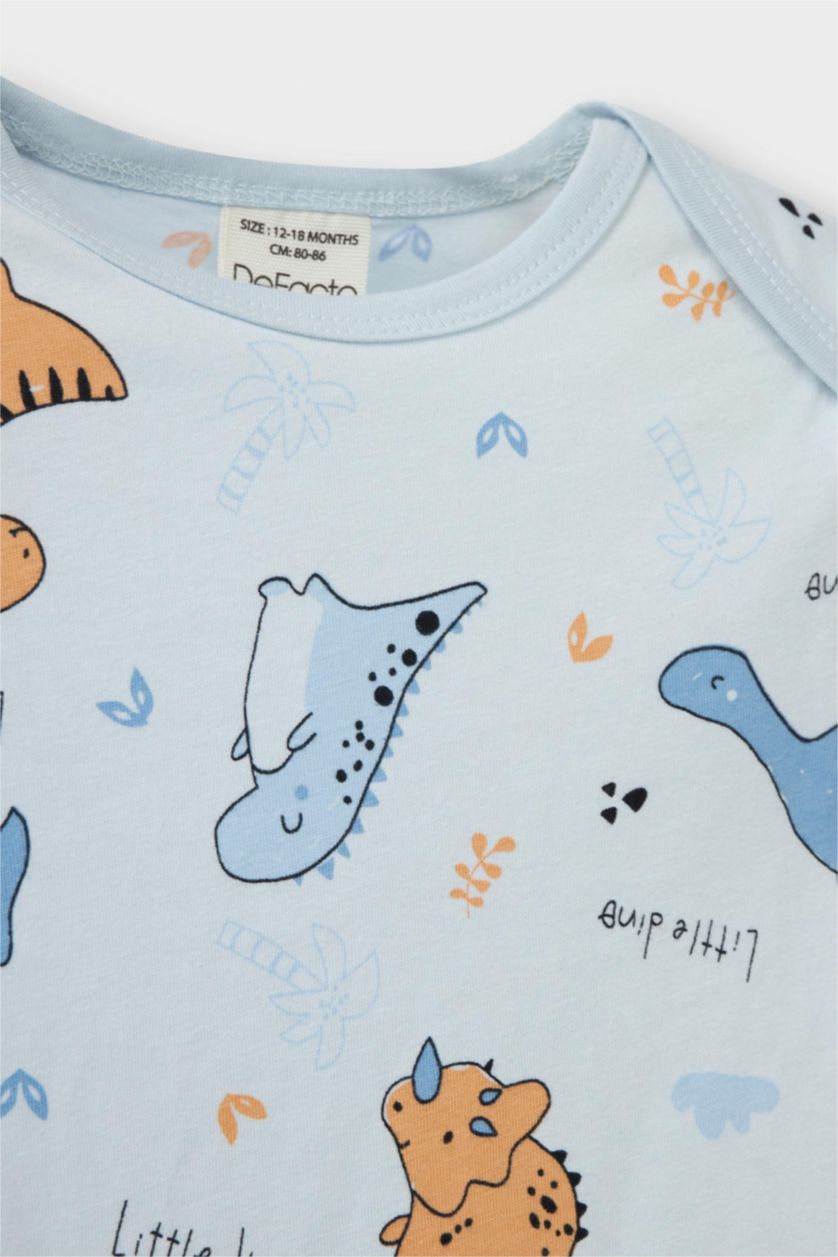طفلة صغيرة أزرق جمبسوت بيبي اولادي بطبعة ديناصور - قطعتين