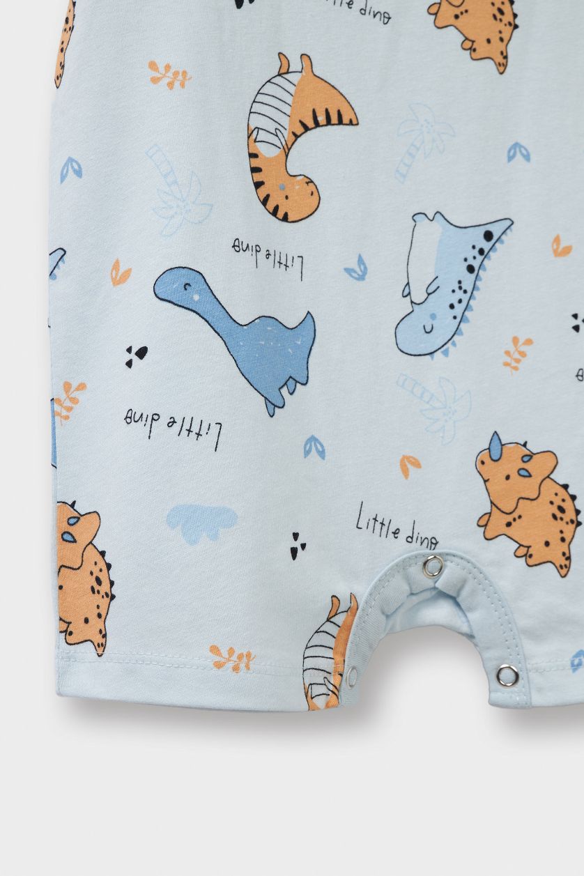 طفلة صغيرة أزرق جمبسوت بيبي اولادي بطبعة ديناصور - قطعتين