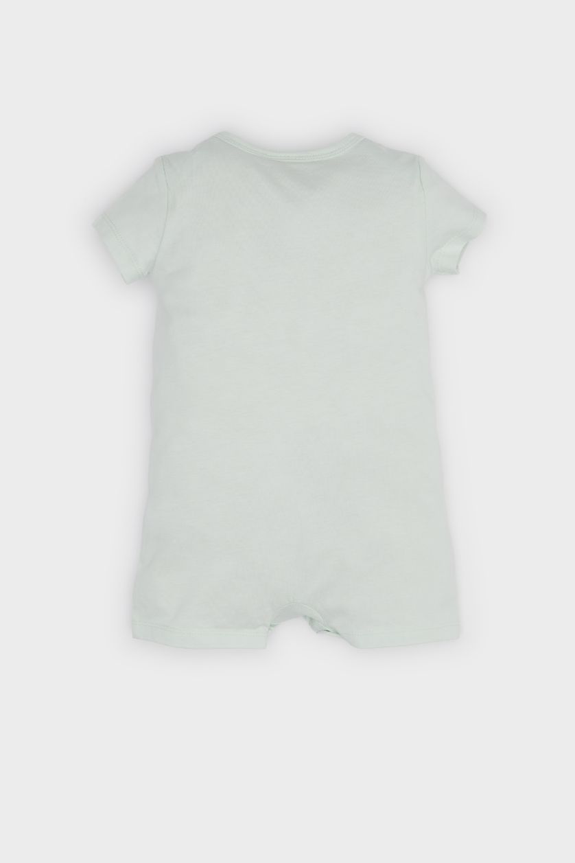 Erkek Bebek Deniz Mavisi Araç Baskılı Penye Kısa Kollu Tulum Erkek Bebek Yenidoğan