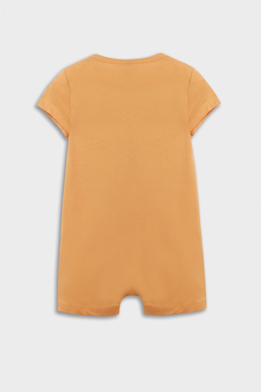 Erkek Bebek Açık Turuncu Desenli Penye 2'li Kısa Kollu Tulum Erkek Bebek Yenidoğan