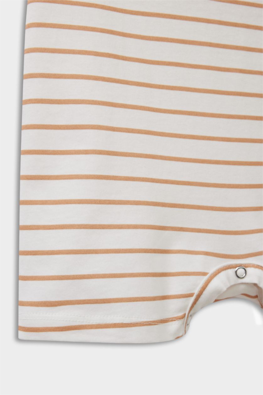 Erkek Bebek Kırık Beyaz Dinozor Baskılı Penye Kısa Kollu Tulum Erkek Bebek Yenidoğan