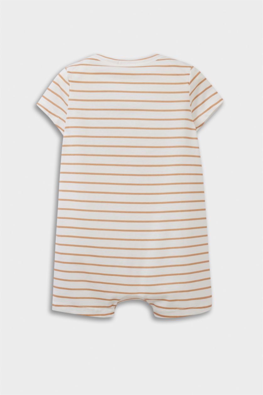 Erkek Bebek Kırık Beyaz Dinozor Baskılı Penye Kısa Kollu Tulum Erkek Bebek Yenidoğan