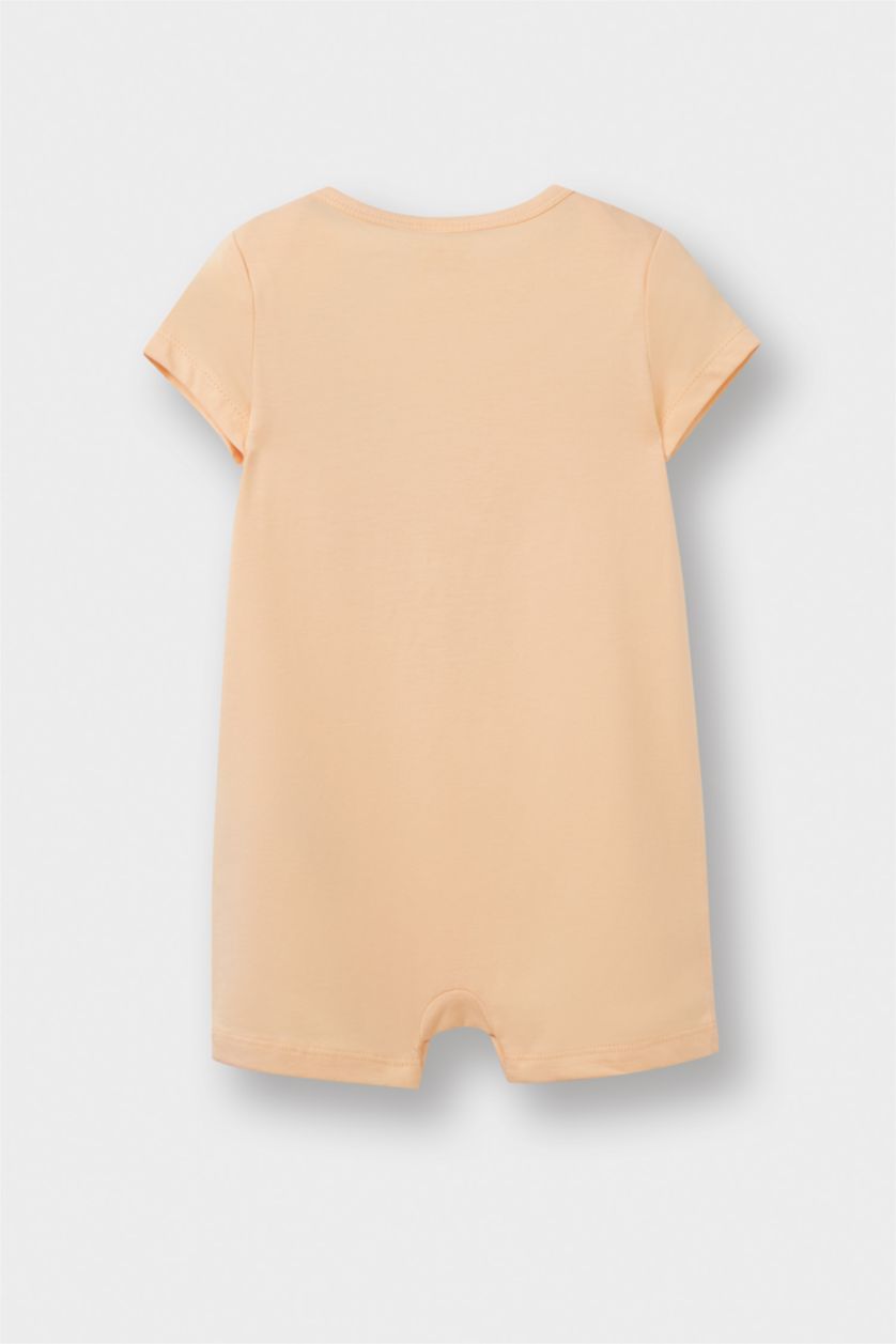 Erkek Bebek Açık Somon Hayvan Desenli Penye 2'li Kısa Kollu Tulum Erkek Bebek Yenidoğan