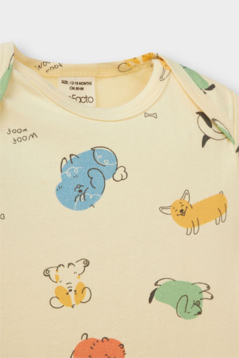 Erkek Bebek Açık Somon Hayvan Desenli Penye 2'li Kısa Kollu Tulum Erkek Bebek Yenidoğan