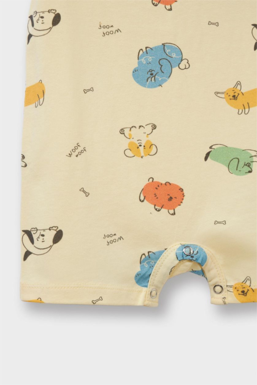 Erkek Bebek Açık Somon Hayvan Desenli Penye 2'li Kısa Kollu Tulum Erkek Bebek Yenidoğan