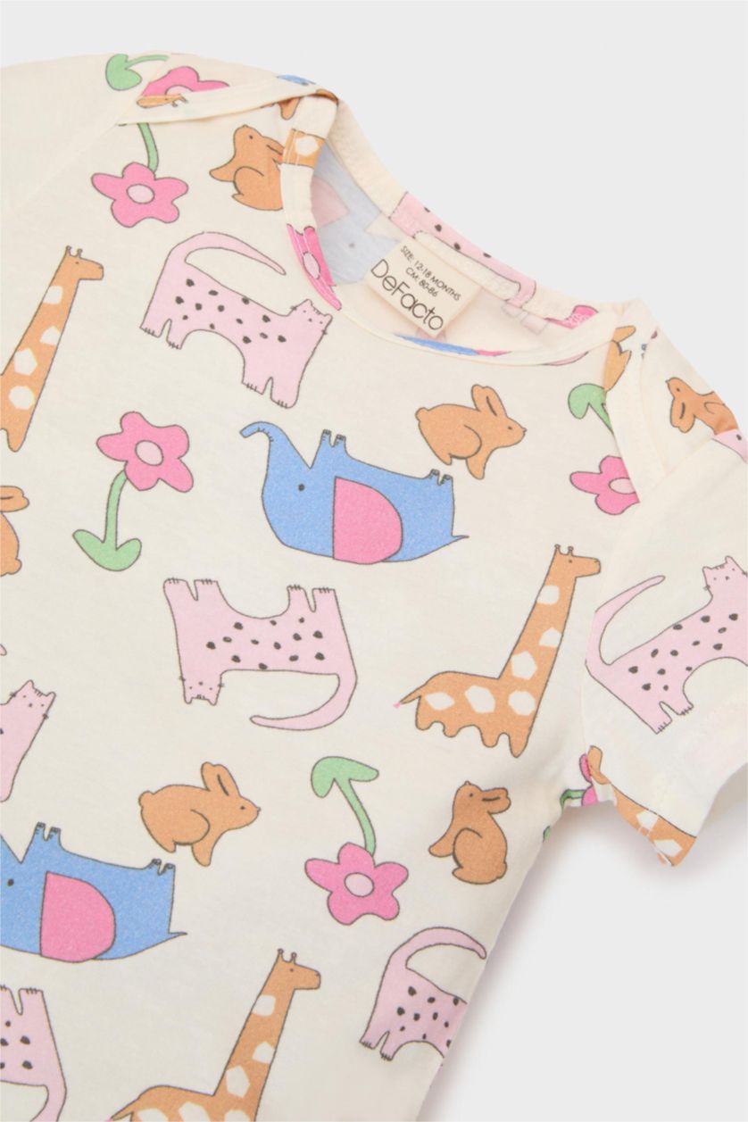 Baby Girl White Baby Girl Newborn Animal Patterned Cotton Jumpsuit