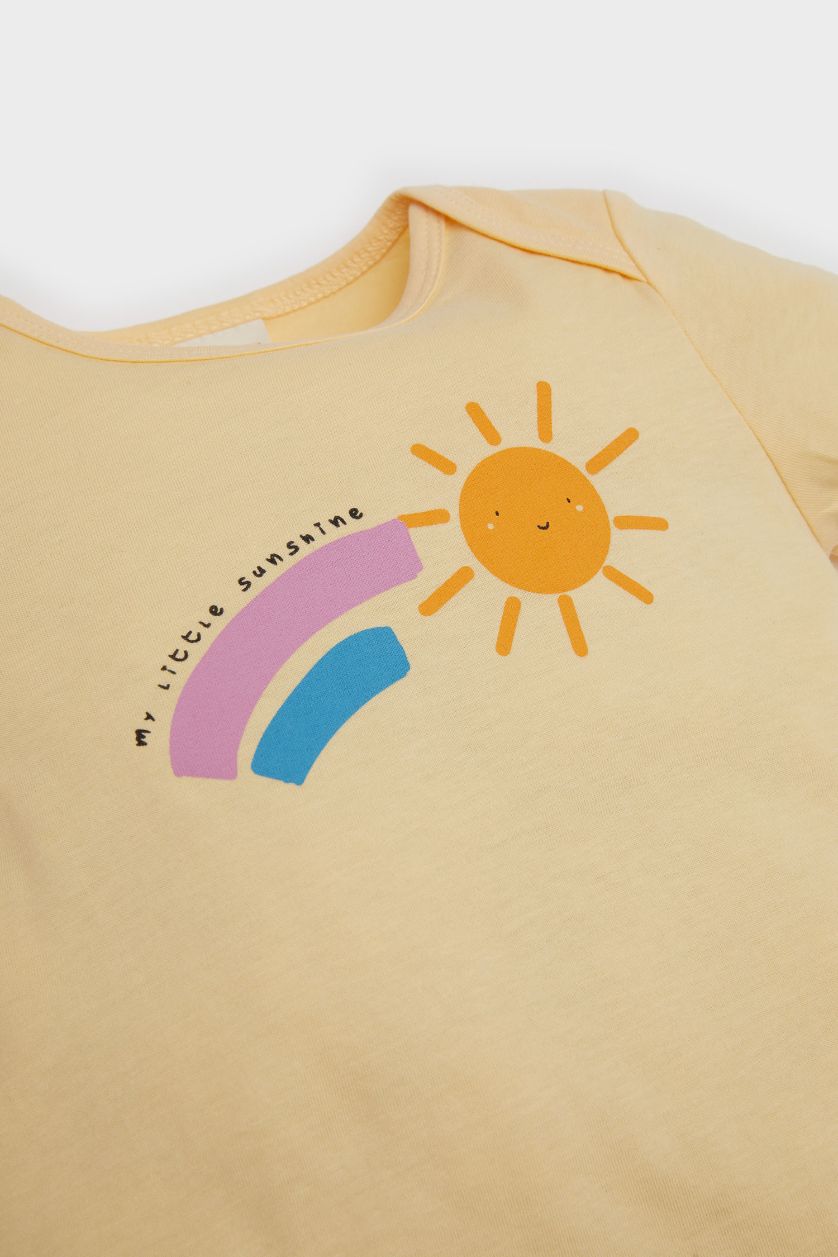 طفلة صغيرة أصفر فاتح جمبسوت بيبي بناتي ممشط حديثي الولادة بطبعة قوس قزح