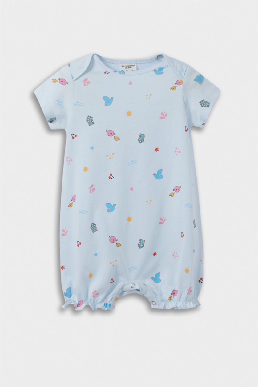 طفلة صغيرة أزرق فاتح جمبسوت بيبي بناتي مطبوع - قطعتين