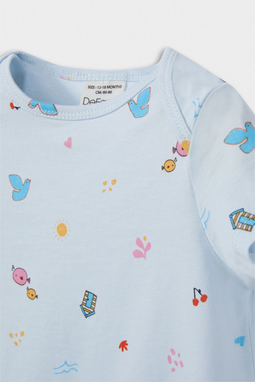 طفلة صغيرة أزرق فاتح جمبسوت بيبي بناتي مطبوع - قطعتين