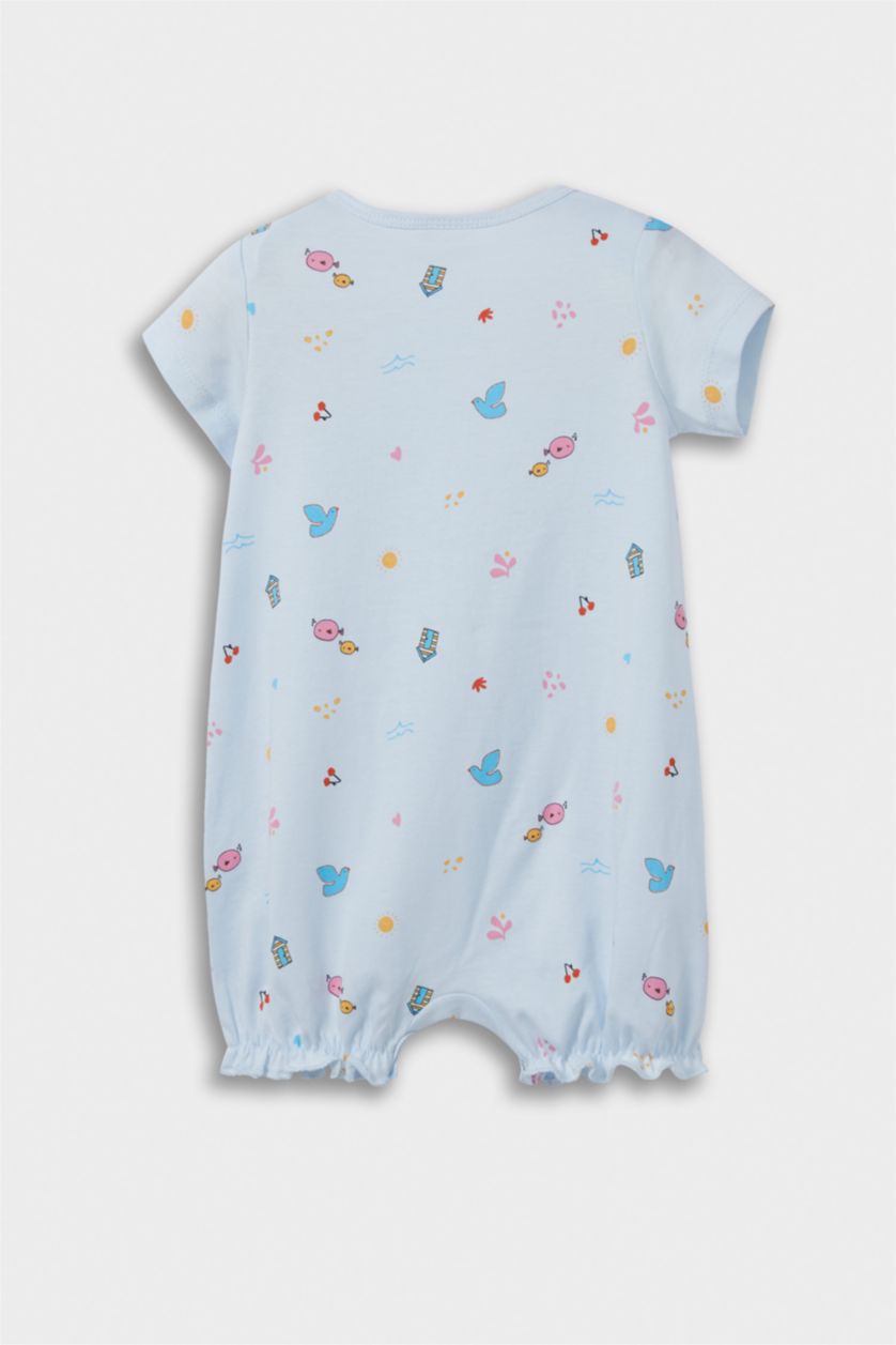 طفلة صغيرة أزرق فاتح جمبسوت بيبي بناتي مطبوع - قطعتين