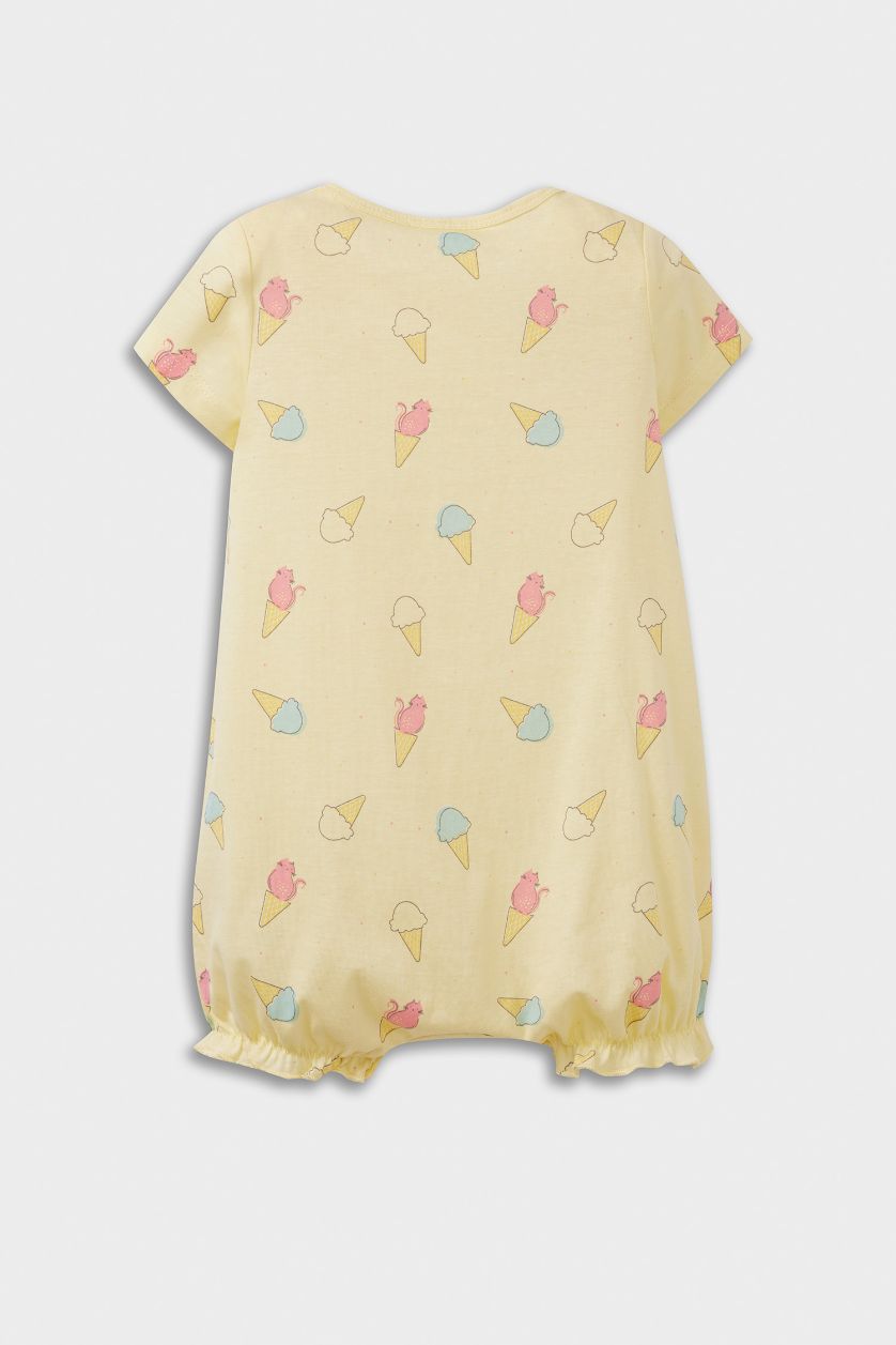 BABY GIRL Light Yellow Baby Girl Newborn Ice Cream Printed Cotton Jumpsuit