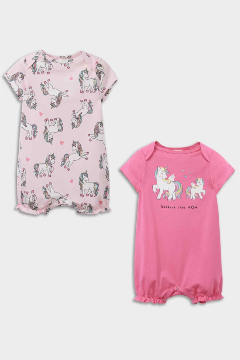 BABY GIRL Pink Baby Girl Newborn Unicorn Printed Cotton 2 Piece Jumpsuit