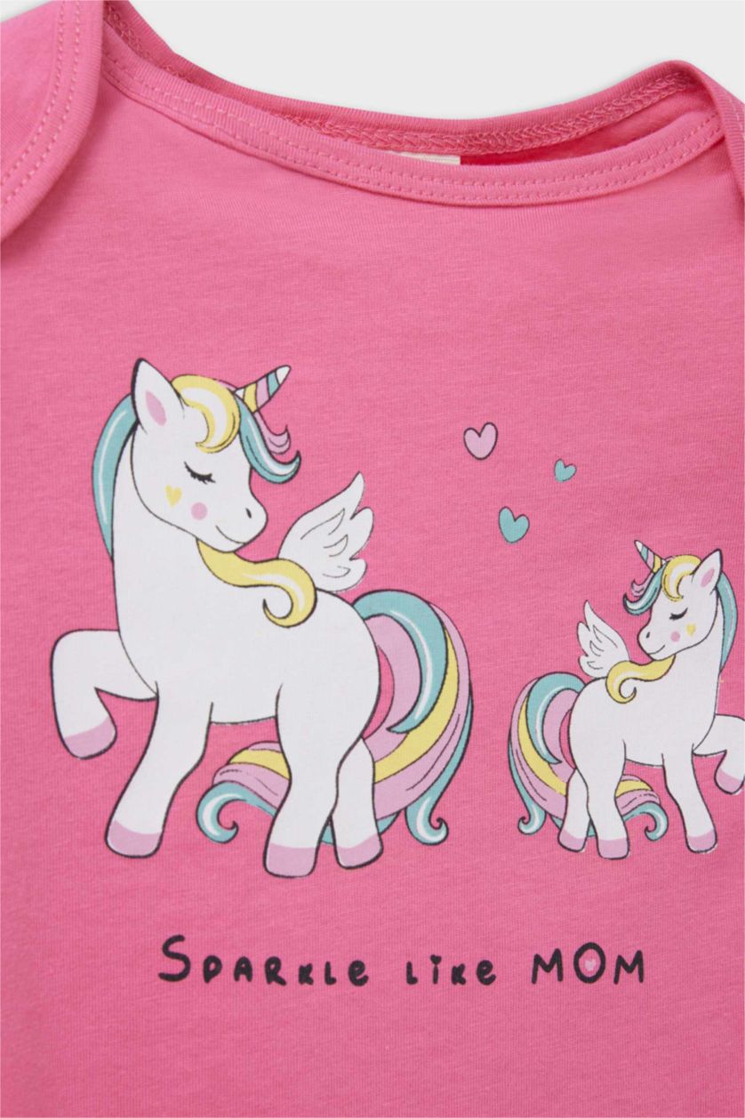 BABY GIRL Pink Baby Girl Newborn Unicorn Printed Cotton 2 Piece Jumpsuit