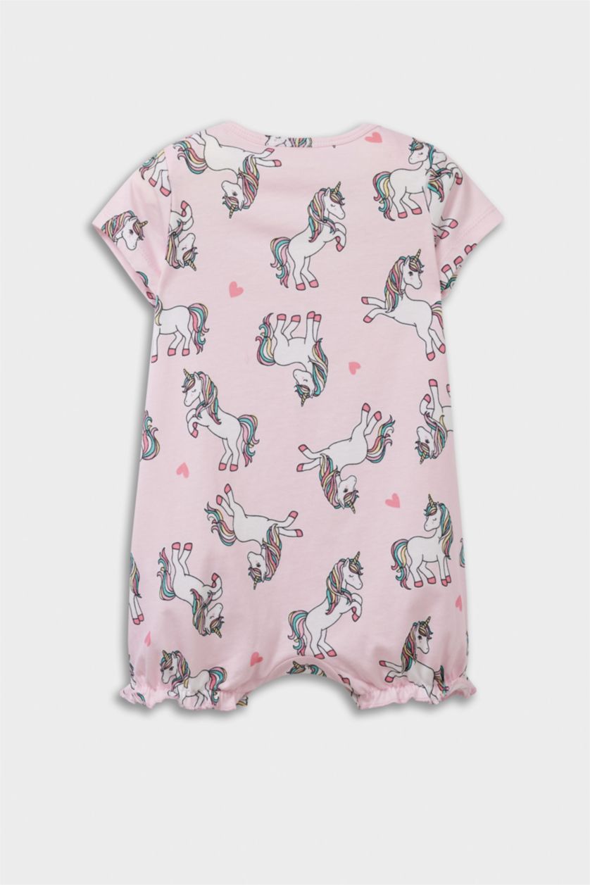 BABY GIRL Pink Baby Girl Newborn Unicorn Printed Cotton 2 Piece Jumpsuit
