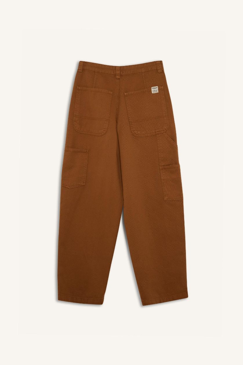 Kadın Camel Baggy Fit Gabardin Pantolon Cepli Normal Bel