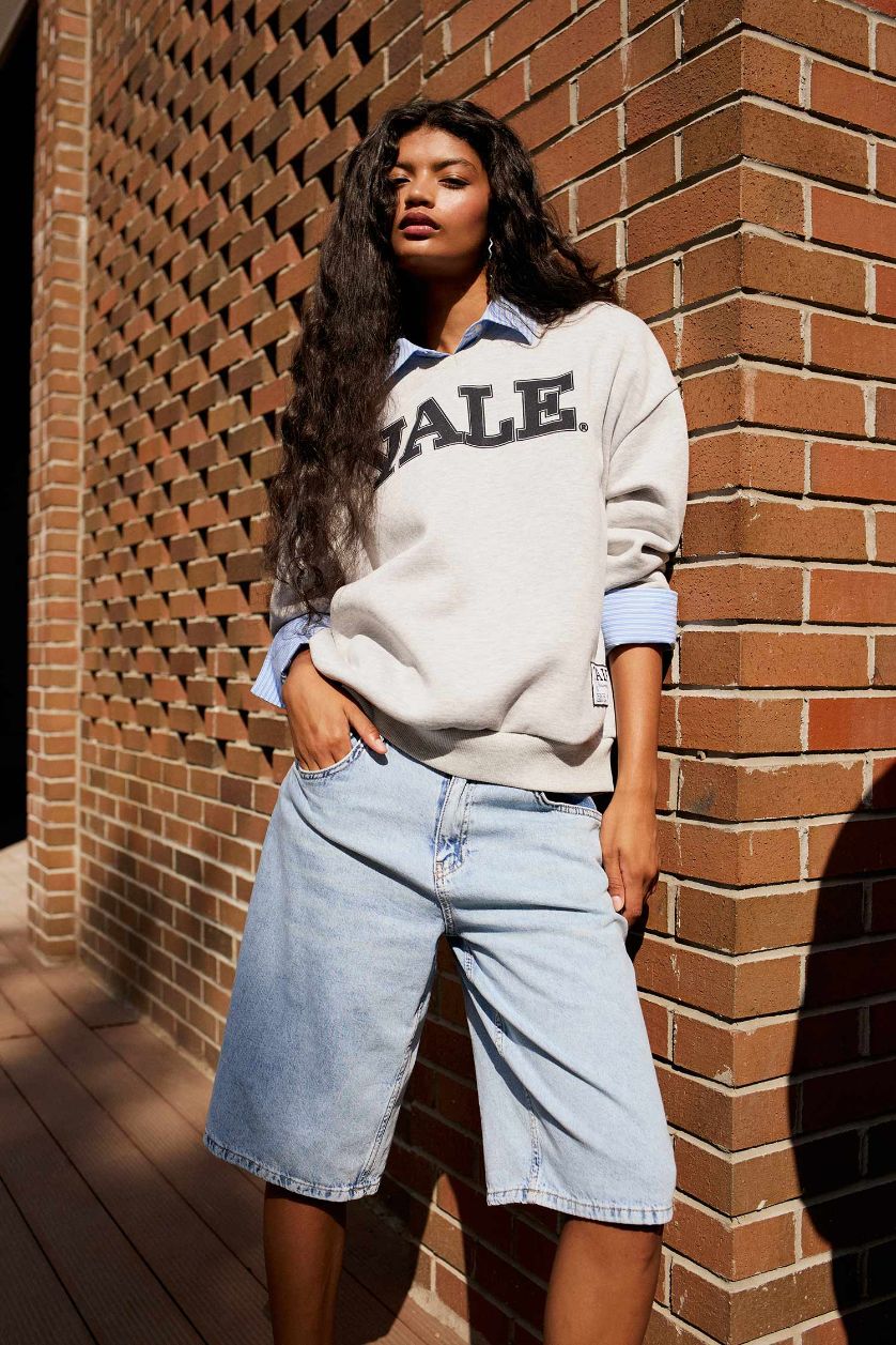 Woman Blue High Waist Denim Bermuda Shorts