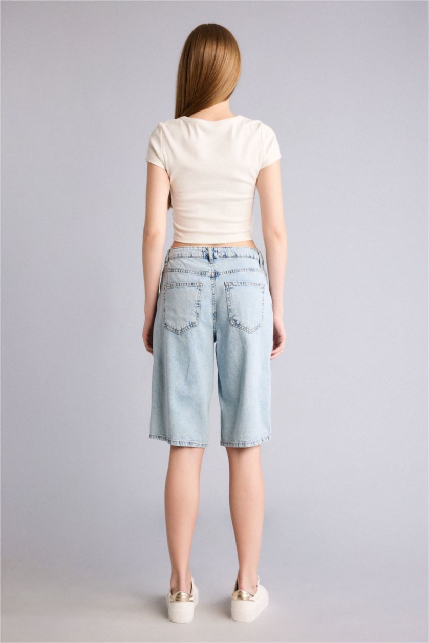 نساء أزرق شورت جينز بخصر عالي