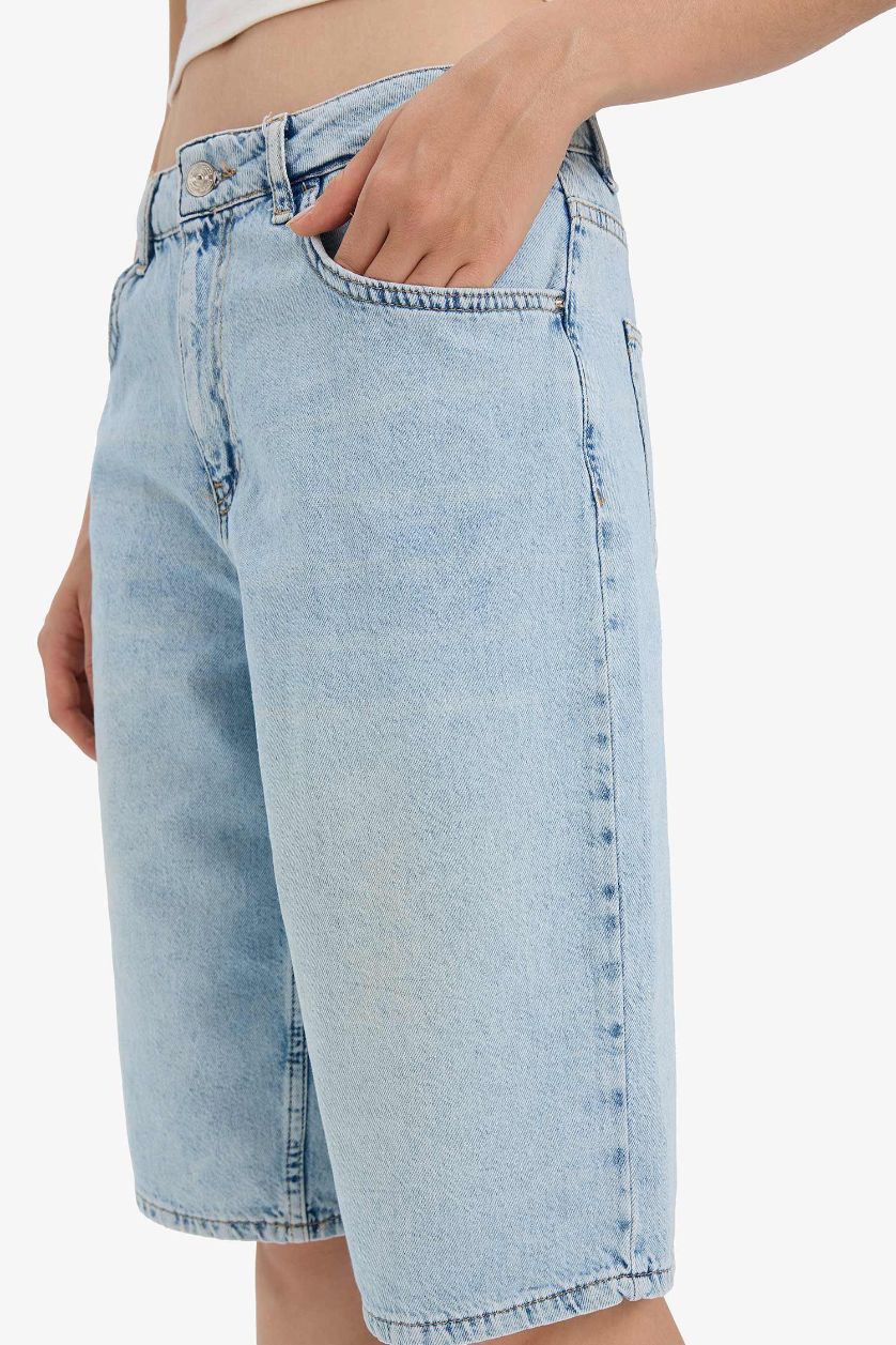 Woman Blue High Waist Denim Bermuda Shorts