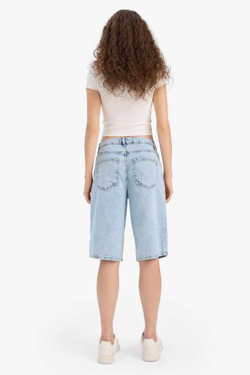 Woman Blue High Waist Denim Bermuda Shorts