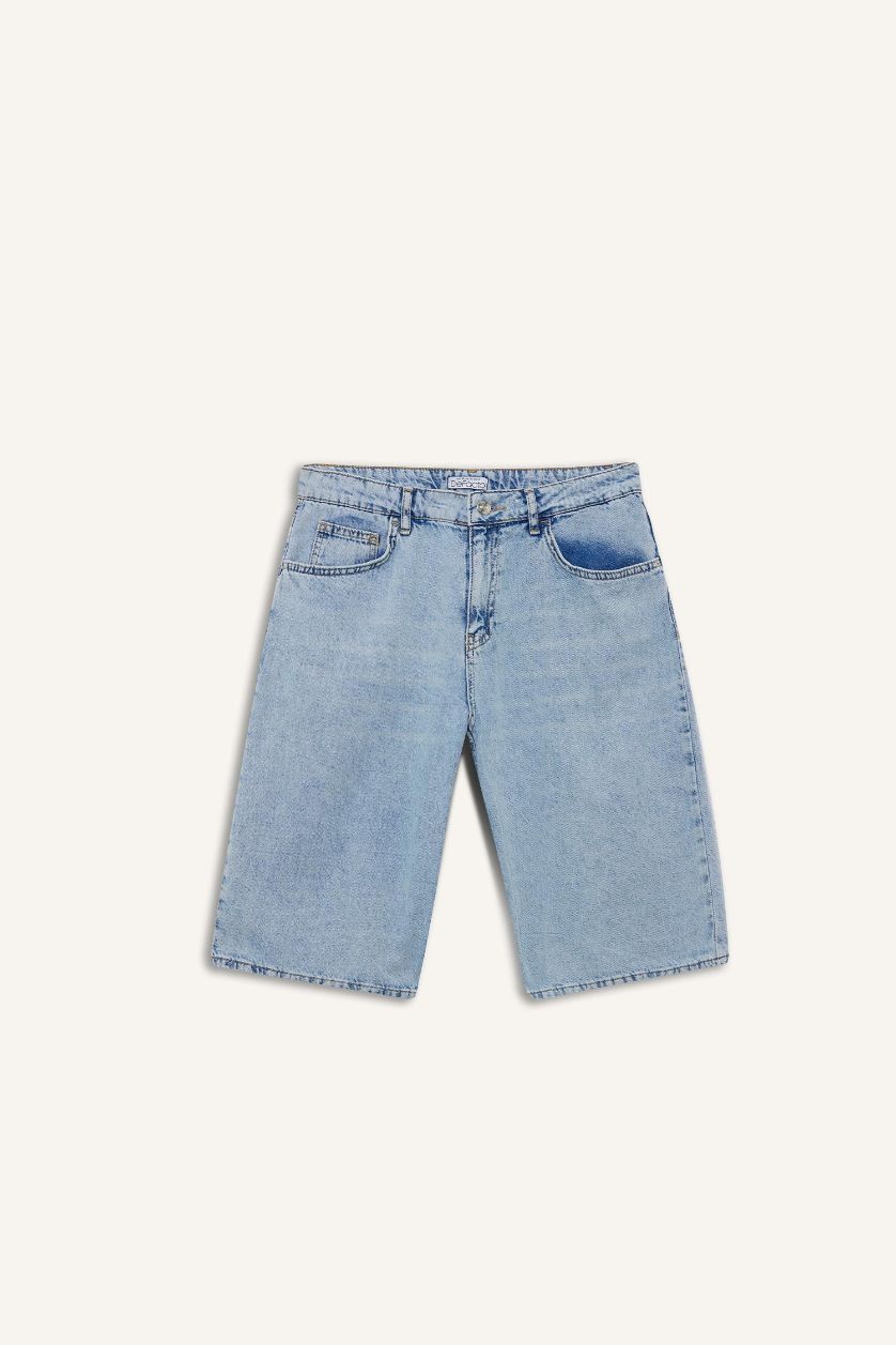 Woman Blue High Waist Denim Bermuda Shorts