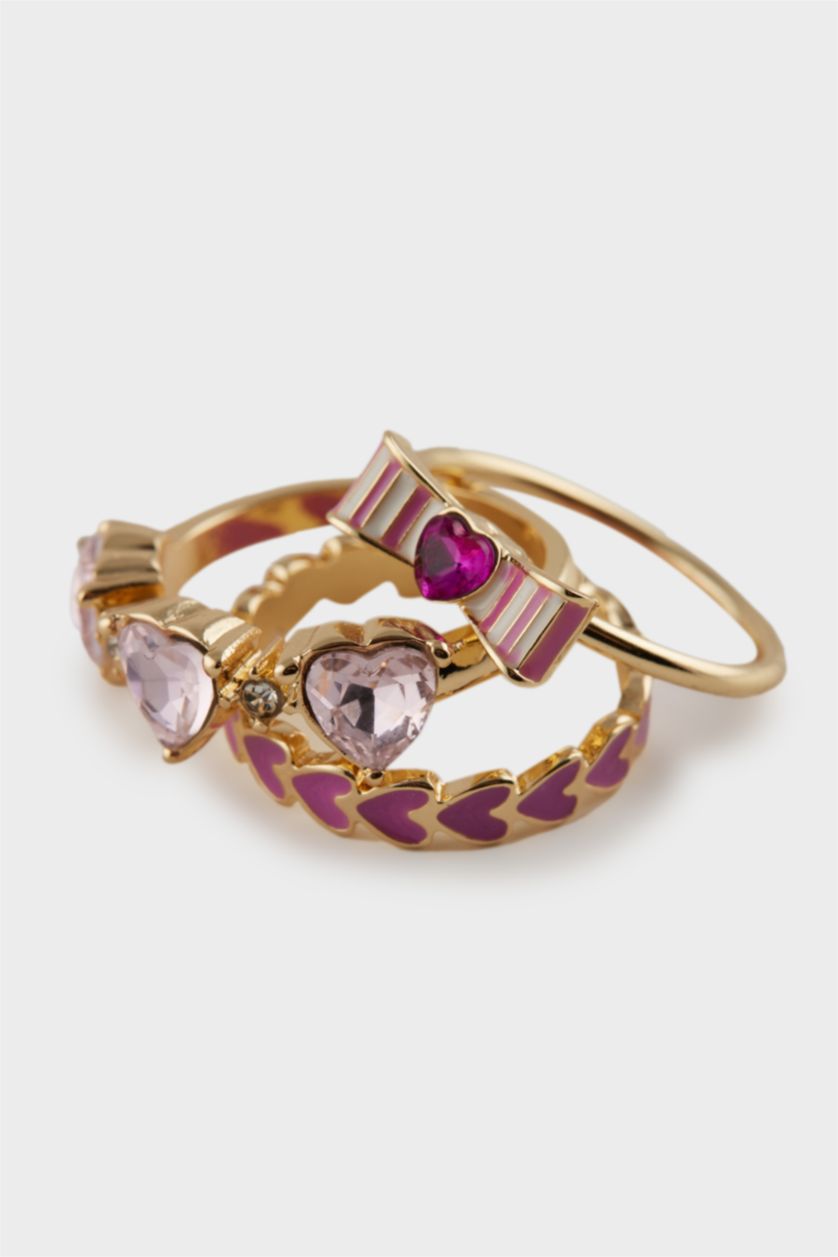 Kadın Altın Kadın Kalp Desenli 3'lü Yüzük