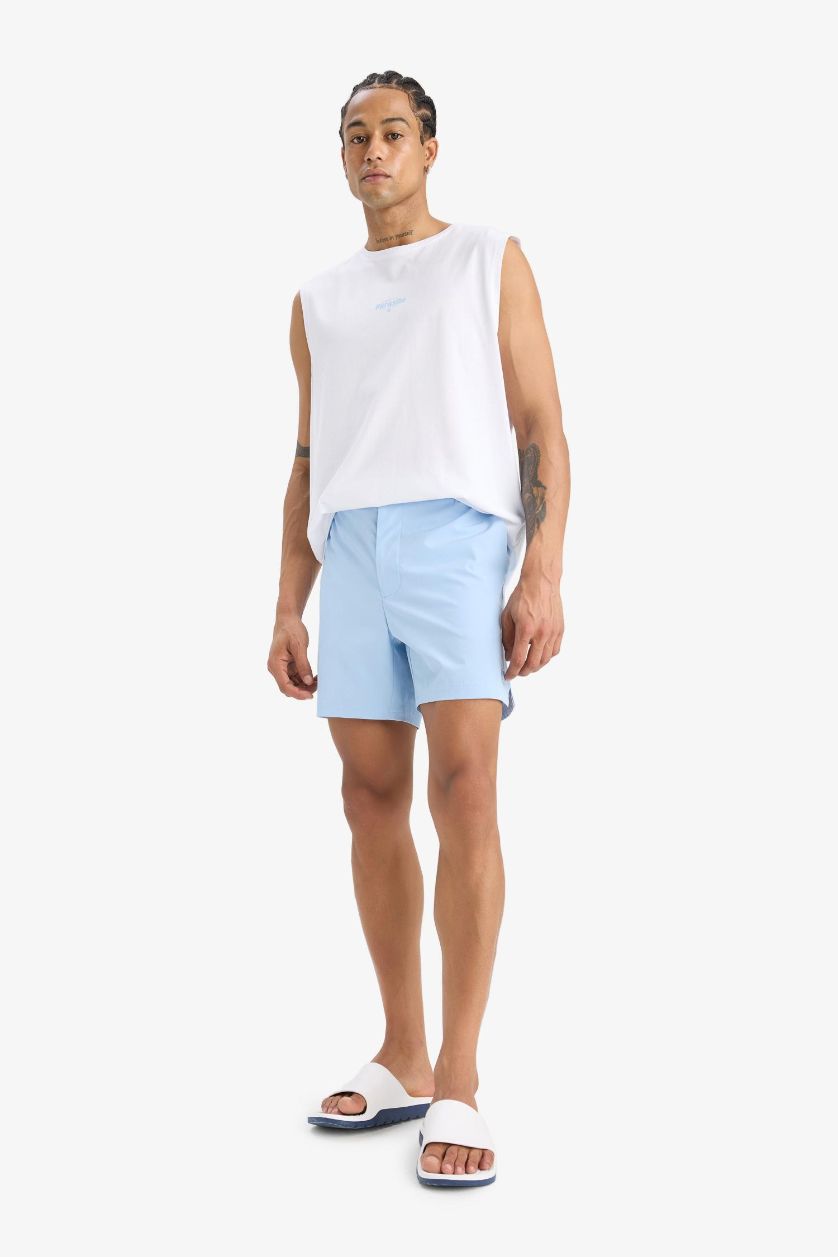 Man Light Blue DeFactoFit Flexible Textured Swim Shorts