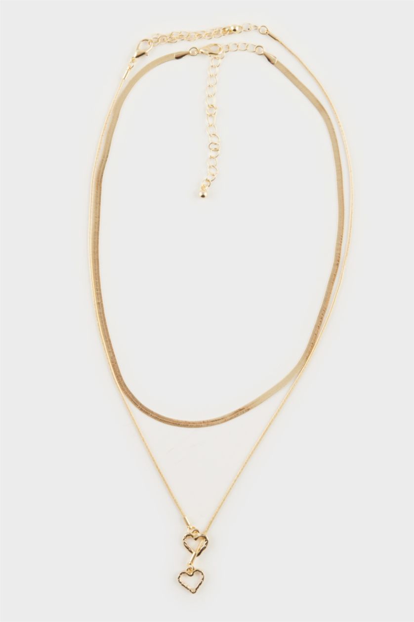 Kadın Altın Kadın Kalp Uçlu 2'li Kolye