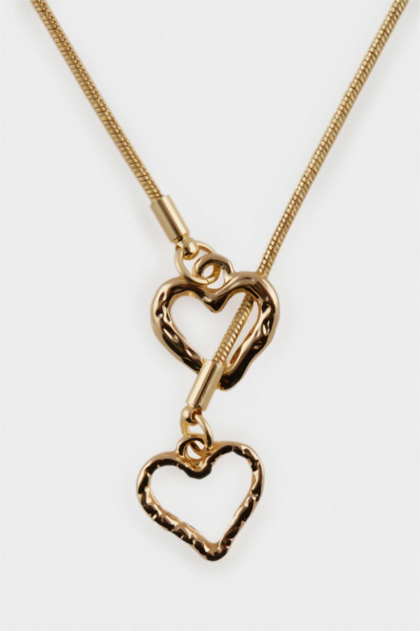 Kadın Altın Kadın Kalp Uçlu 2'li Kolye