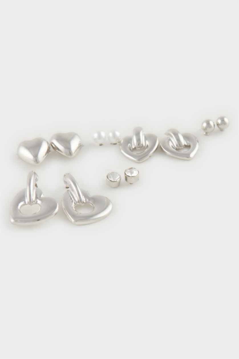 Women Gümüş Woman 6 Piece Heart Silver Earrings