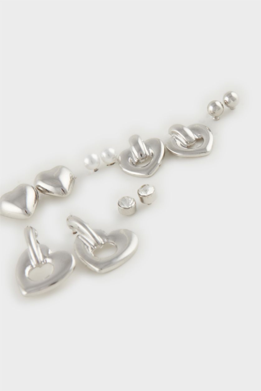 Women Gümüş Woman 6 Piece Heart Silver Earrings