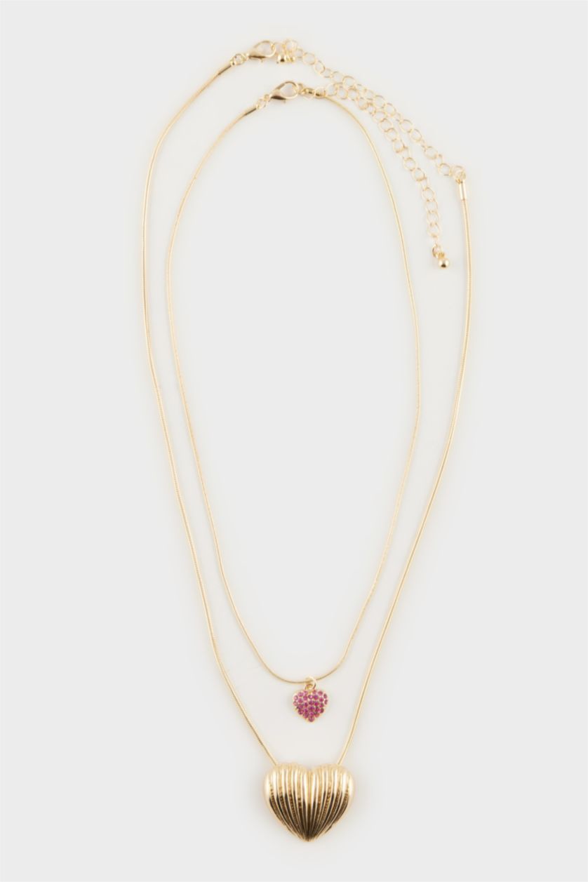 Kadın Altın Kadın 2'li Kalpli Kolye