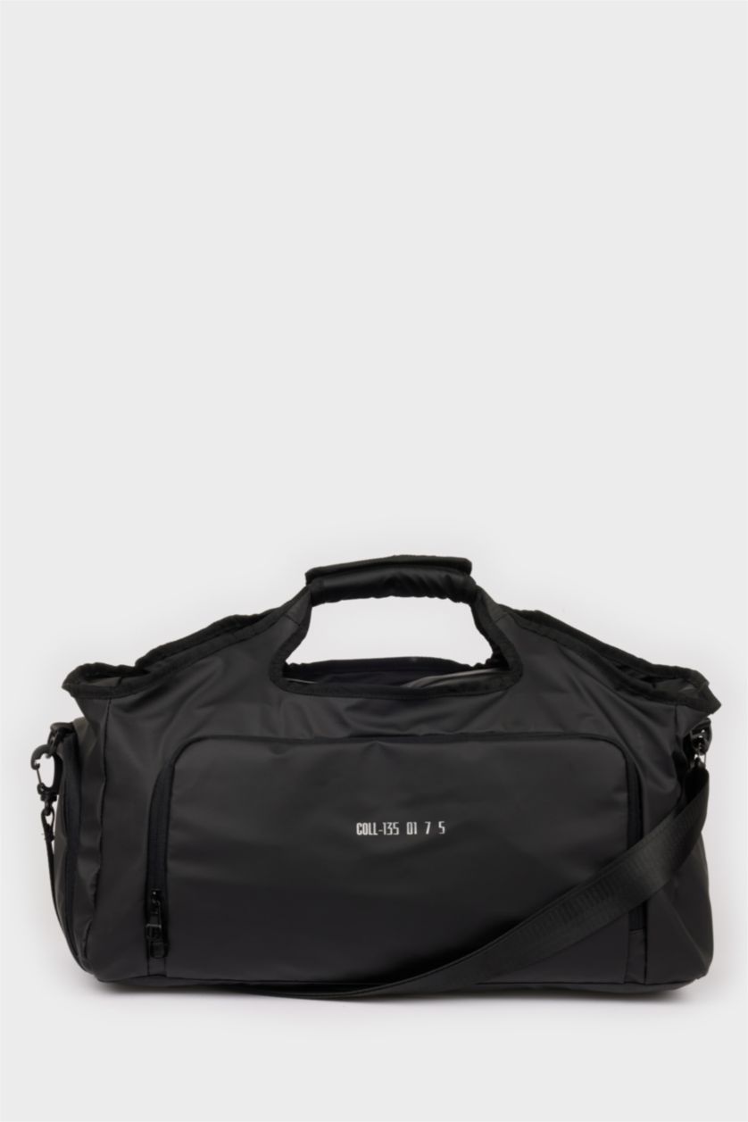 Man Black Faux Leather Sports And Travel Bag