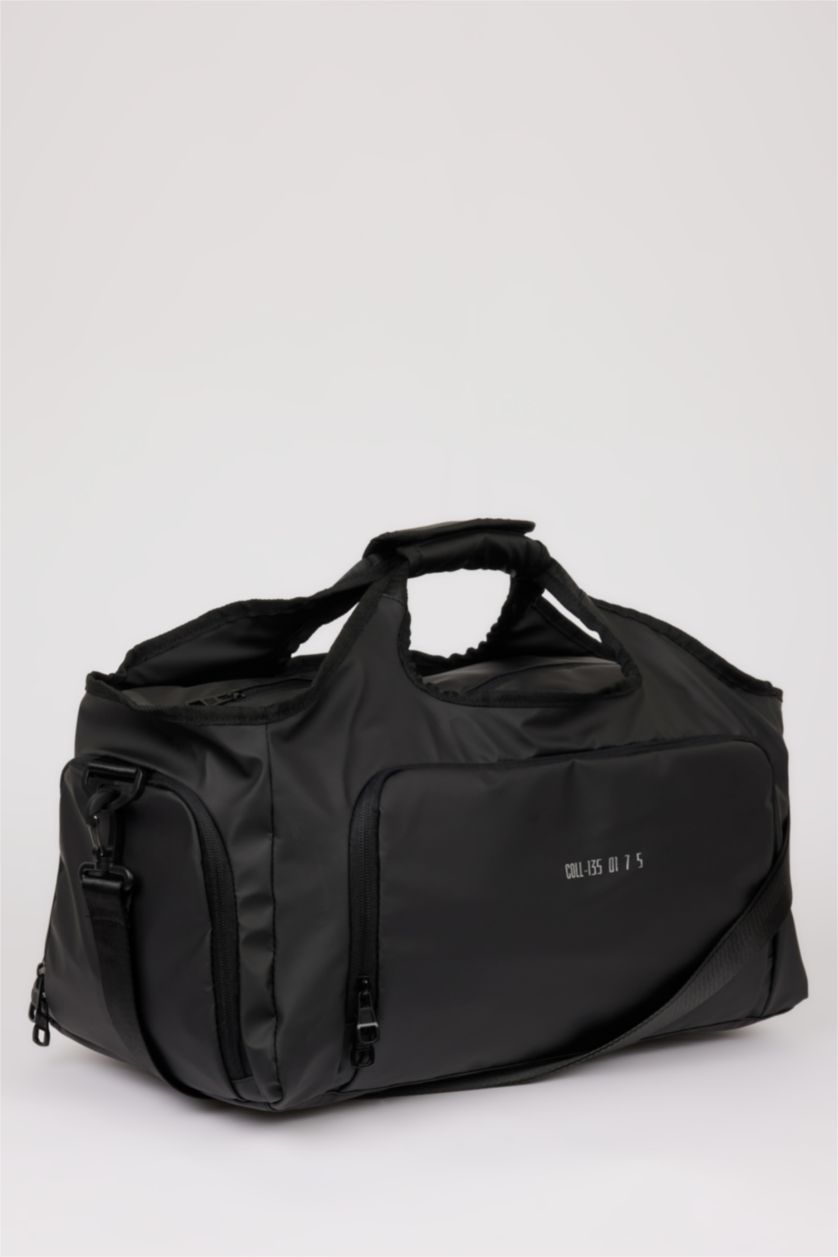 Man Black Faux Leather Sports And Travel Bag