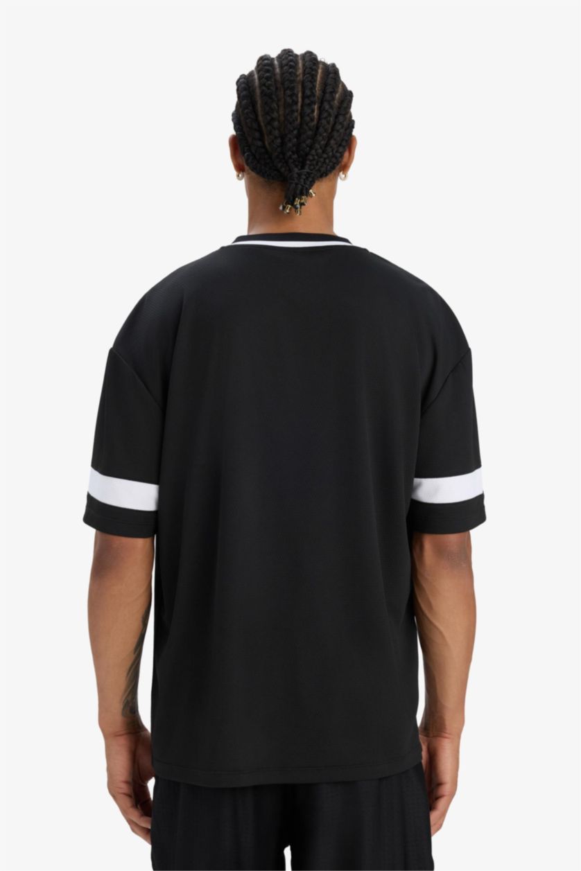 Erkek Siyah Hızlı Kuruyan Oversize Geniş Kalıp V Yaka Baskılı Sporcu Kısa Kollu Tişört