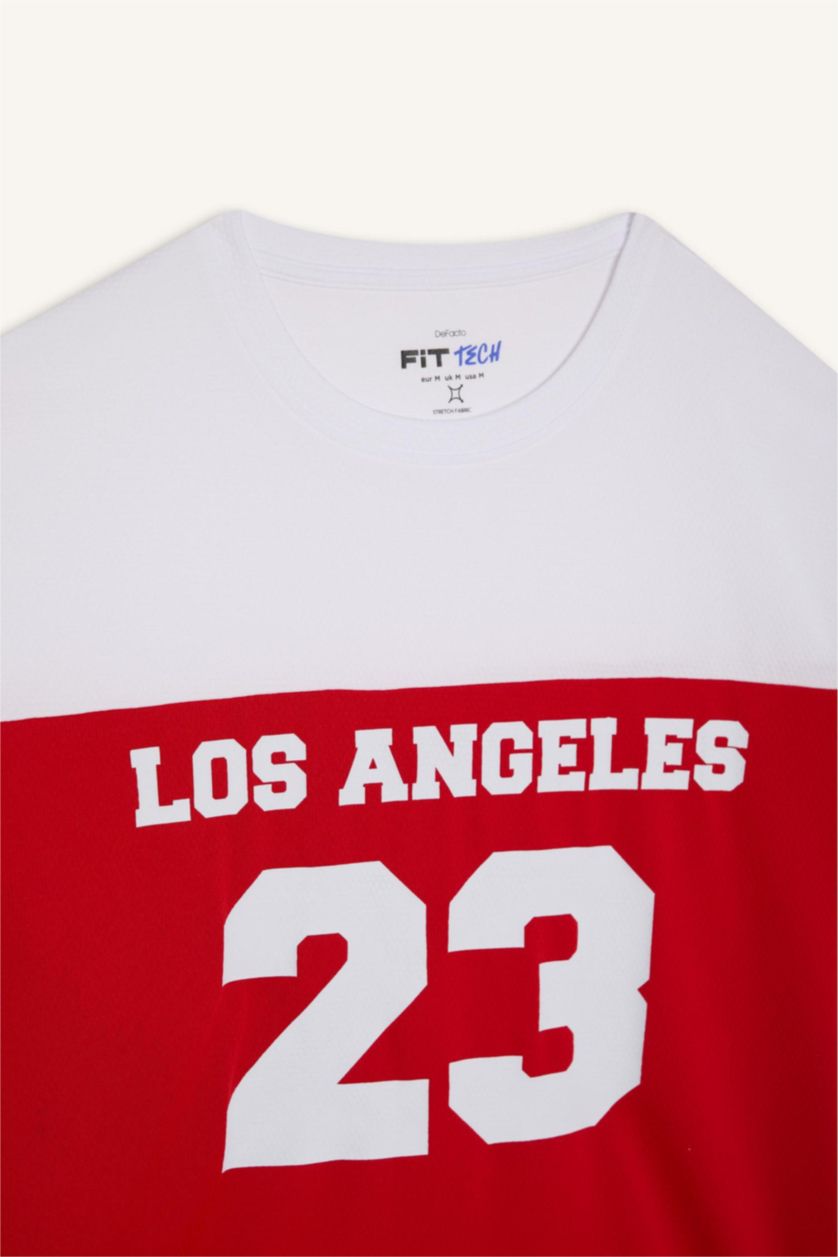 Erkek Kırmızı Hızlı Kuruyan Oversize Geniş Kalıp Bisiklet Yaka Baskılı Sporcu Kısa Kollu Tişört