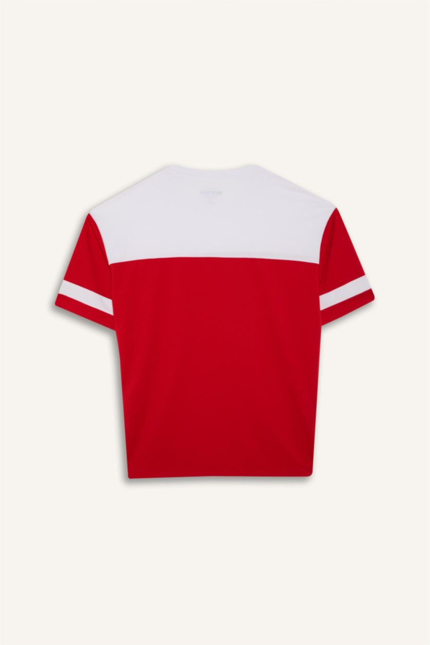 Erkek Kırmızı Hızlı Kuruyan Oversize Geniş Kalıp Bisiklet Yaka Baskılı Sporcu Kısa Kollu Tişört