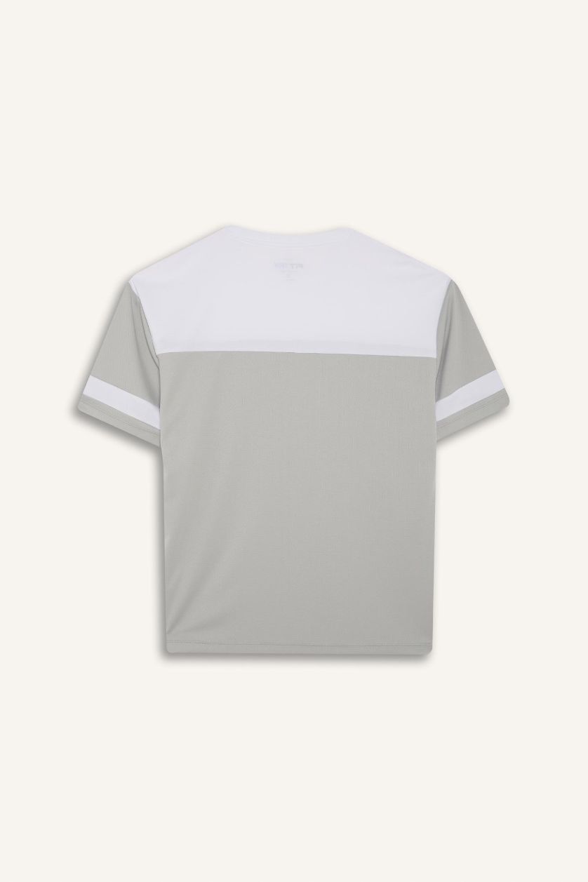 Erkek Açık Gri Hızlı Kuruyan Oversize Geniş Kalıp Bisiklet Yaka Baskılı Sporcu Kısa Kollu Tişört