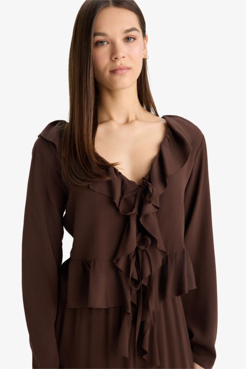 WOMAN Brown Regular Fit Crinkle Viscose