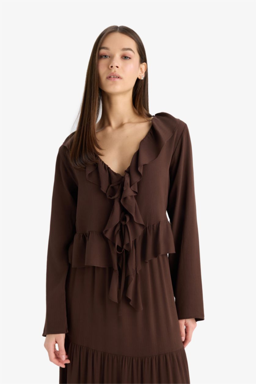 WOMAN Brown Regular Fit Crinkle Viscose