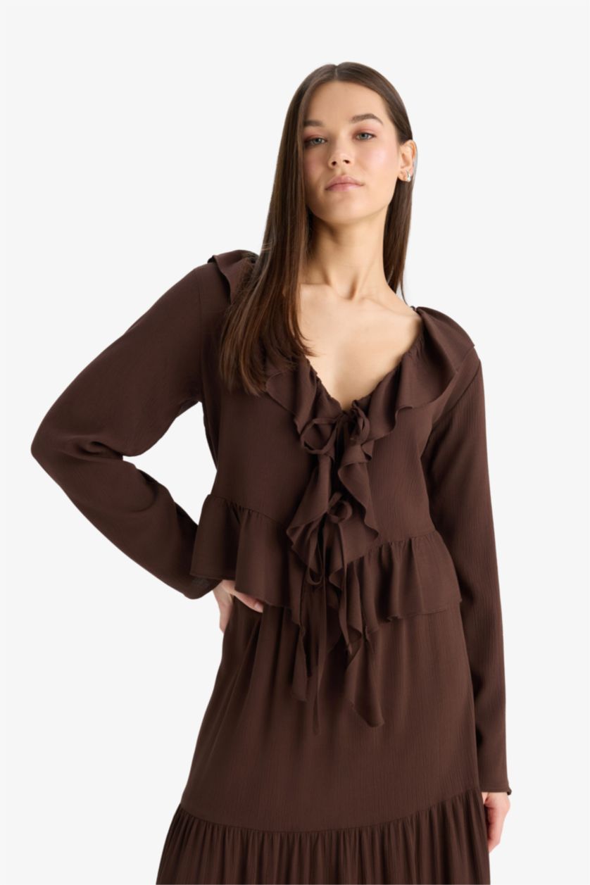 WOMAN Brown Regular Fit Crinkle Viscose