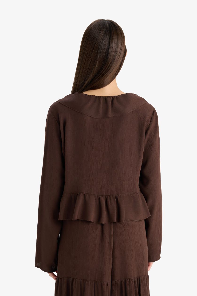 WOMAN Brown Regular Fit Crinkle Viscose