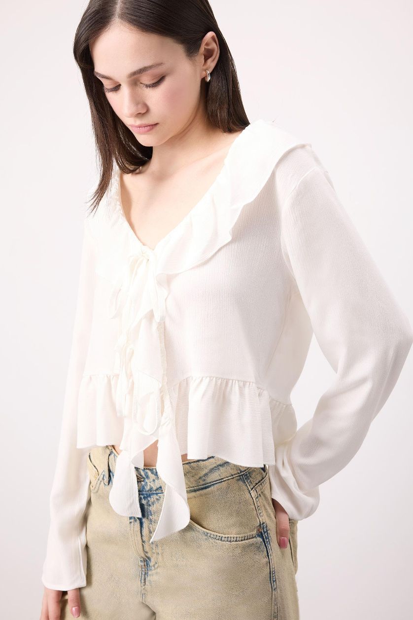 WOMAN White Regular Fit Long Sleeve Blouse
