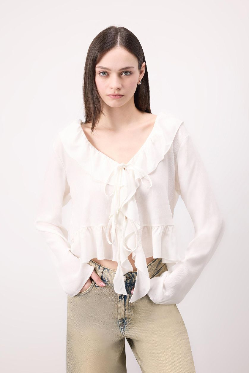 WOMAN White Regular Fit Long Sleeve Blouse