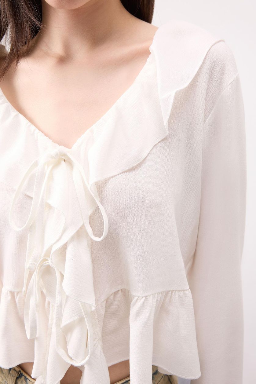 WOMAN White Regular Fit Long Sleeve Blouse