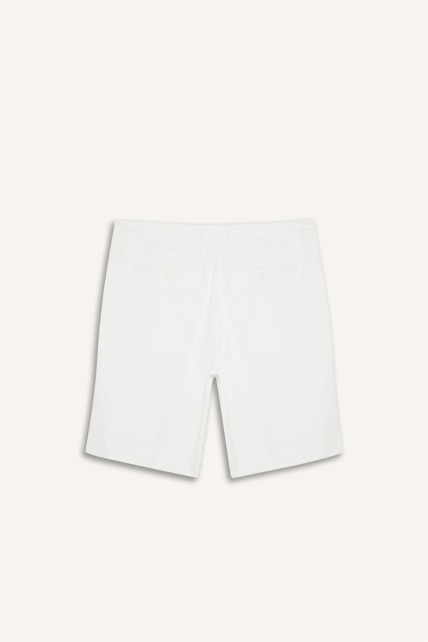 Erkek Beyaz Standart Fit Sporcu Kısa Paça Dokuma Şort